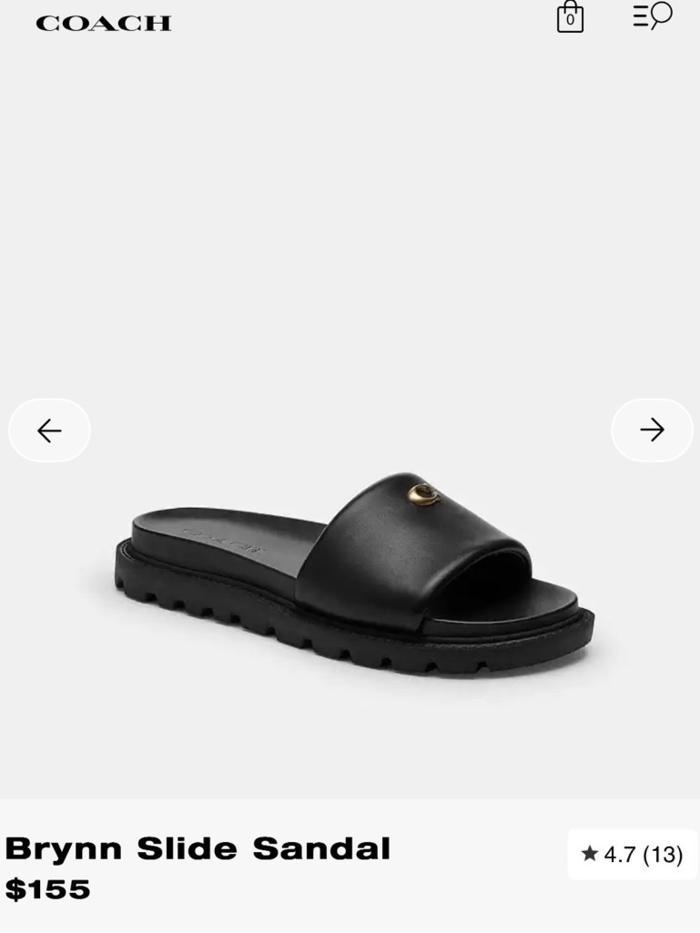 Coach Brynn Lug-Sole Slide Sandal - Black